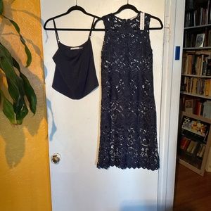 Alice +Olivia   by Stacey Bendet  Lacey dress with double layer camisole navy